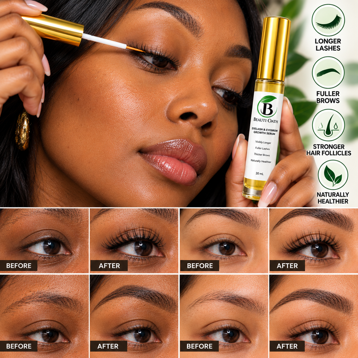 Eyelash & Brow Growth Serum -Eyelash Growth Serum- Natural Lash Enhancer for Longer, Fuller Lashes