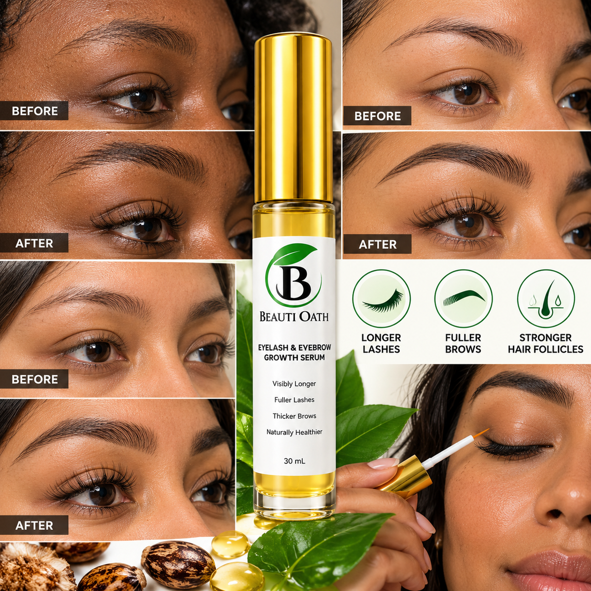 Eyelash & Brow Growth Serum -Eyelash Growth Serum- Natural Lash Enhancer for Longer, Fuller Lashes